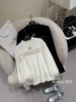 DIOR   24ss Early Autumn New Collection  Butterfly Letter Jacquard Round Neck, Gold Thread Embroidered Logo, Wool Knitted Sweater Available in Black and White - Image 18