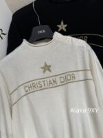 DIOR   24ss Early Autumn New Collection  Butterfly Letter Jacquard Round Neck, Gold Thread Embroidered Logo, Wool Knitted Sweater Available in Black and White - Image 19