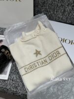 DIOR   24ss Early Autumn New Collection  Butterfly Letter Jacquard Round Neck, Gold Thread Embroidered Logo, Wool Knitted Sweater Available in Black and White - Image 22