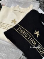 DIOR   24ss Early Autumn New Collection  Butterfly Letter Jacquard Round Neck, Gold Thread Embroidered Logo, Wool Knitted Sweater Available in Black and White - Image 25