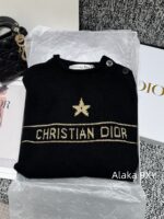 DIOR   24ss Early Autumn New Collection  Butterfly Letter Jacquard Round Neck, Gold Thread Embroidered Logo, Wool Knitted Sweater Available in Black and White - Image 26