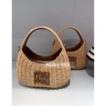 Miumiu Island Vacation Essential   2024 New Series  Heavy Industry Handmade Bamboo Weaving Letter Logo Woven Women's Bag