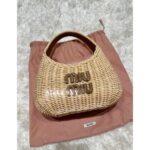 Miumiu Island Vacation Essential   2024 New Series  Heavy Industry Handmade Bamboo Weaving Letter Logo Woven Women's Bag - Image 3