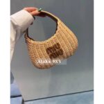 Miumiu Island Vacation Essential   2024 New Series  Heavy Industry Handmade Bamboo Weaving Letter Logo Woven Women's Bag - Image 5