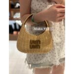 Miumiu Island Vacation Essential   2024 New Series  Heavy Industry Handmade Bamboo Weaving Letter Logo Woven Women's Bag - Image 8