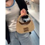 Miumiu Island Vacation Essential   2024 New Series  Heavy Industry Handmade Bamboo Weaving Letter Logo Woven Women's Bag - Image 9