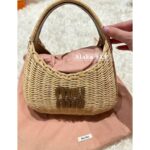 Miumiu Island Vacation Essential   2024 New Series  Heavy Industry Handmade Bamboo Weaving Letter Logo Woven Women's Bag - Image 14