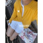 miumiu  2024SS Early Autumn New Collection100 High Quality Cashmere Lemon Yellow Round Neck Jacquard Logo Knitted Cardigan/Short Sleeve Tshirt Women's Cardigan - Image 4