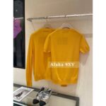 miumiu  2024SS Early Autumn New Collection100 High Quality Cashmere Lemon Yellow Round Neck Jacquard Logo Knitted Cardigan/Short Sleeve Tshirt Women's Cardigan - Image 5