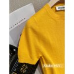 miumiu  2024SS Early Autumn New Collection100 High Quality Cashmere Lemon Yellow Round Neck Jacquard Logo Knitted Cardigan/Short Sleeve Tshirt Women's Cardigan - Image 9