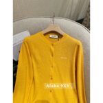 miumiu  2024SS Early Autumn New Collection100 High Quality Cashmere Lemon Yellow Round Neck Jacquard Logo Knitted Cardigan/Short Sleeve Tshirt Women's Cardigan - Image 11