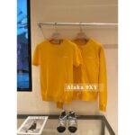 miumiu  2024SS Early Autumn New Collection100 High Quality Cashmere Lemon Yellow Round Neck Jacquard Logo Knitted Cardigan/Short Sleeve Tshirt Women's Cardigan - Image 14
