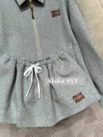 Miumiu24 Early Autumn Fashionable Casual Comfortable Zipper Collar Embroidered Jacket Coat Women/Sports Half Skirt Set Half Skirt - Image 3