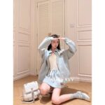 Miumiu24 Early Autumn Fashionable Casual Comfortable Zipper Collar Embroidered Jacket Coat Women/Sports Half Skirt Set Half Skirt - Image 8