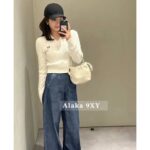 miumiu   24ss new college style simple embroidery Fried Dough Twists jacquard small Vneck pullover knitting women. - Image 3
