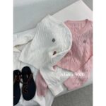 miumiu   24ss new college style simple embroidery Fried Dough Twists jacquard small Vneck pullover knitting women. - Image 4
