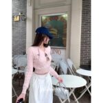 miumiu   24ss new college style simple embroidery Fried Dough Twists jacquard small Vneck pullover knitting women. - Image 7