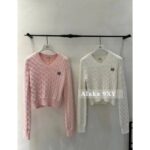 miumiu   24ss new college style simple embroidery Fried Dough Twists jacquard small Vneck pullover knitting women. - Image 12