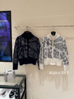 DIOR High Quality 024 AutumnWinter New Collection  Paris map embroidery high neck wool jacquard logo knitted cardigan zipper jacket for women - Image 6