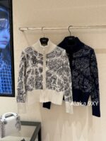 DIOR High Quality 024 AutumnWinter New Collection  Paris map embroidery high neck wool jacquard logo knitted cardigan zipper jacket for women - Image 7