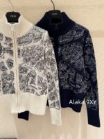 DIOR High Quality 024 AutumnWinter New Collection  Paris map embroidery high neck wool jacquard logo knitted cardigan zipper jacket for women - Image 8