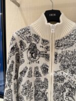 DIOR High Quality 024 AutumnWinter New Collection  Paris map embroidery high neck wool jacquard logo knitted cardigan zipper jacket for women - Image 9