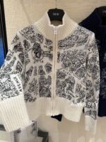 DIOR High Quality 024 AutumnWinter New Collection  Paris map embroidery high neck wool jacquard logo knitted cardigan zipper jacket for women - Image 10