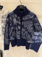 DIOR High Quality 024 AutumnWinter New Collection  Paris map embroidery high neck wool jacquard logo knitted cardigan zipper jacket for women - Image 11