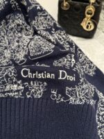 DIOR High Quality 024 AutumnWinter New Collection  Paris map embroidery high neck wool jacquard logo knitted cardigan zipper jacket for women - Image 16
