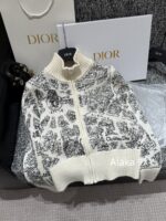 DIOR High Quality 024 AutumnWinter New Collection  Paris map embroidery high neck wool jacquard logo knitted cardigan zipper jacket for women - Image 17