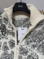 DIOR High Quality 024 AutumnWinter New Collection  Paris map embroidery high neck wool jacquard logo knitted cardigan zipper jacket for women - Image 19