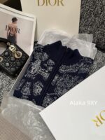 DIOR High Quality 024 AutumnWinter New Collection  Paris map embroidery high neck wool jacquard logo knitted cardigan zipper jacket for women - Image 23