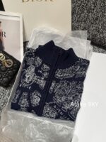 DIOR High Quality 024 AutumnWinter New Collection  Paris map embroidery high neck wool jacquard logo knitted cardigan zipper jacket for women - Image 25