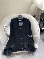 PRADA's "Noble Gold Feeling" 24 Autumn/Winter New Collection  Heavy industry doublelayer ostrich fur cuffs 100 cashmere knitted cardigan women's lazy and versatile temperament top - Image 20
