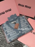 Miumiu  2024SS Early Autumn New CollectionClassic Jacquard Letter Logo Blue Series Half High Neck/Vneck Wool Knitted Cardigan Coat for Women. - Image 19