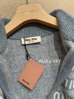 Miumiu  2024SS Early Autumn New CollectionClassic Jacquard Letter Logo Blue Series Half High Neck/Vneck Wool Knitted Cardigan Coat for Women. - Image 23