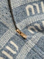 Miumiu  2024SS Early Autumn New CollectionClassic Jacquard Letter Logo Blue Series Half High Neck/Vneck Wool Knitted Cardigan Coat for Women. - Image 25