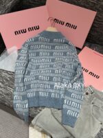 Miumiu  2024SS Early Autumn New CollectionClassic Jacquard Letter Logo Blue Series Half High Neck/Vneck Wool Knitted Cardigan Coat for Women. - Image 28