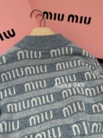 Miumiu  2024SS Early Autumn New CollectionClassic Jacquard Letter Logo Blue Series Half High Neck/Vneck Wool Knitted Cardigan Coat for Women. - Image 29