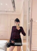 miumiu   2024 SS Early Autumn New CollectionClassic Show Style Color blocked Stripe Embroidered Logo Wool Knitted Cardigan Coat for Women. - Image 4