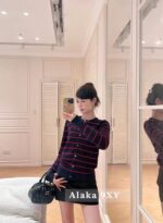 miumiu   2024 SS Early Autumn New CollectionClassic Show Style Color blocked Stripe Embroidered Logo Wool Knitted Cardigan Coat for Women. - Image 9