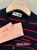miumiu   2024 SS Early Autumn New CollectionClassic Show Style Color blocked Stripe Embroidered Logo Wool Knitted Cardigan Coat for Women. - Image 10