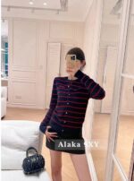 miumiu   2024 SS Early Autumn New CollectionClassic Show Style Color blocked Stripe Embroidered Logo Wool Knitted Cardigan Coat for Women. - Image 12
