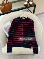 miumiu   2024 SS Early Autumn New CollectionClassic Show Style Color blocked Stripe Embroidered Logo Wool Knitted Cardigan Coat for Women. - Image 16