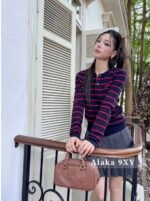 miumiu   2024 SS Early Autumn New CollectionClassic Show Style Color blocked Stripe Embroidered Logo Wool Knitted Cardigan Coat for Women. - Image 20