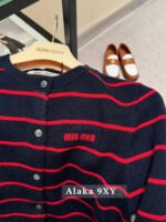 miumiu   2024 SS Early Autumn New CollectionClassic Show Style Color blocked Stripe Embroidered Logo Wool Knitted Cardigan Coat for Women. - Image 22