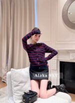 miumiu   2024 SS Early Autumn New CollectionClassic Show Style Color blocked Stripe Embroidered Logo Wool Knitted Cardigan Coat for Women. - Image 24