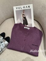 Miumiu Super BeautyWhitening Artifact  24ss Early Autumn New Collection Grape Purple  Color scheme: 100 imported wool knitted cardigan with long sleeves - Image 14