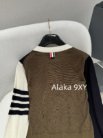 THOM BROWNE   24 Autumn/Winter New CollectionTB New Season Color blocked Dark Brown Knitted Australian/Wool Sweater Cardigan Coat for Women - Image 4