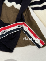 THOM BROWNE   24 Autumn/Winter New CollectionTB New Season Color blocked Dark Brown Knitted Australian/Wool Sweater Cardigan Coat for Women - Image 9